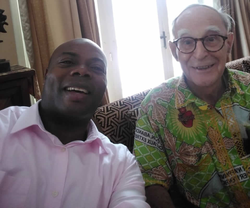 A picture of Fr Léon de Saint Moulin (right) and Jean Luc Eenyegue, SJs at Maison Saint Ignace, Kinshasa. November 2019, days before his death